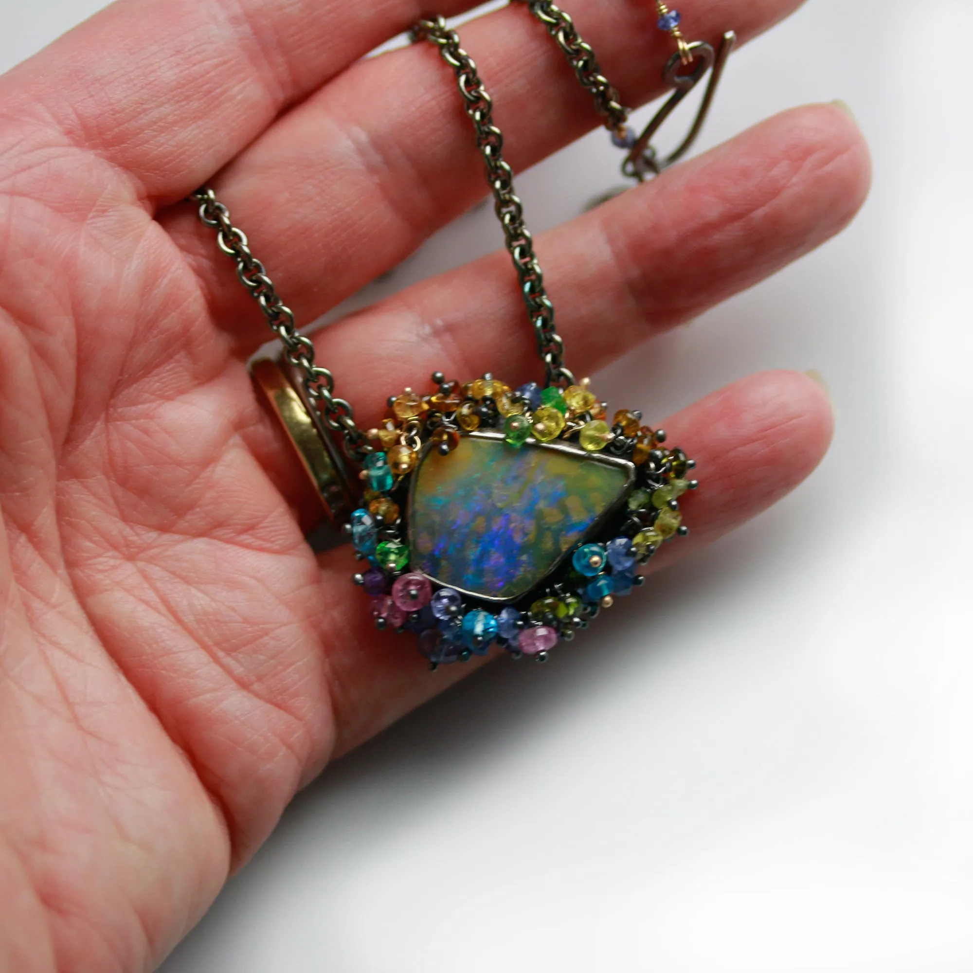 SOLD Wild Spotted Boulder Opal Pendant with Fringe