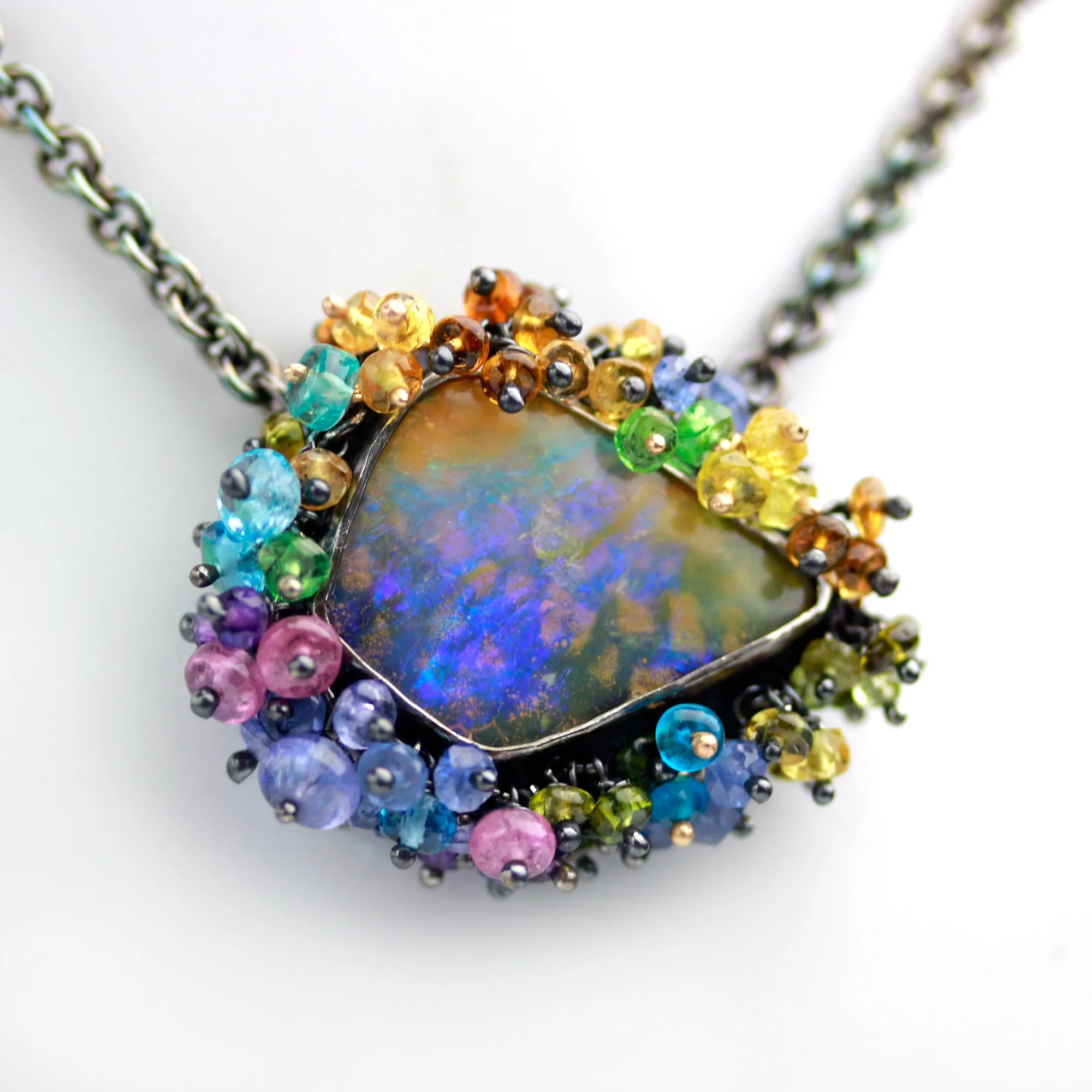 SOLD Wild Spotted Boulder Opal Pendant with Fringe