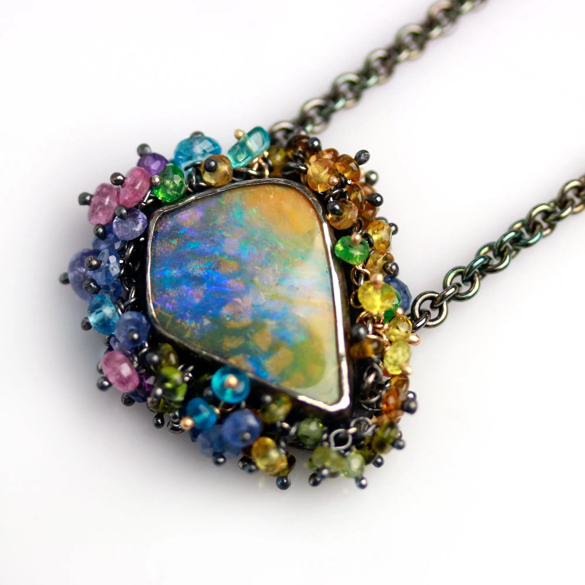 SOLD Wild Spotted Boulder Opal Pendant with Fringe