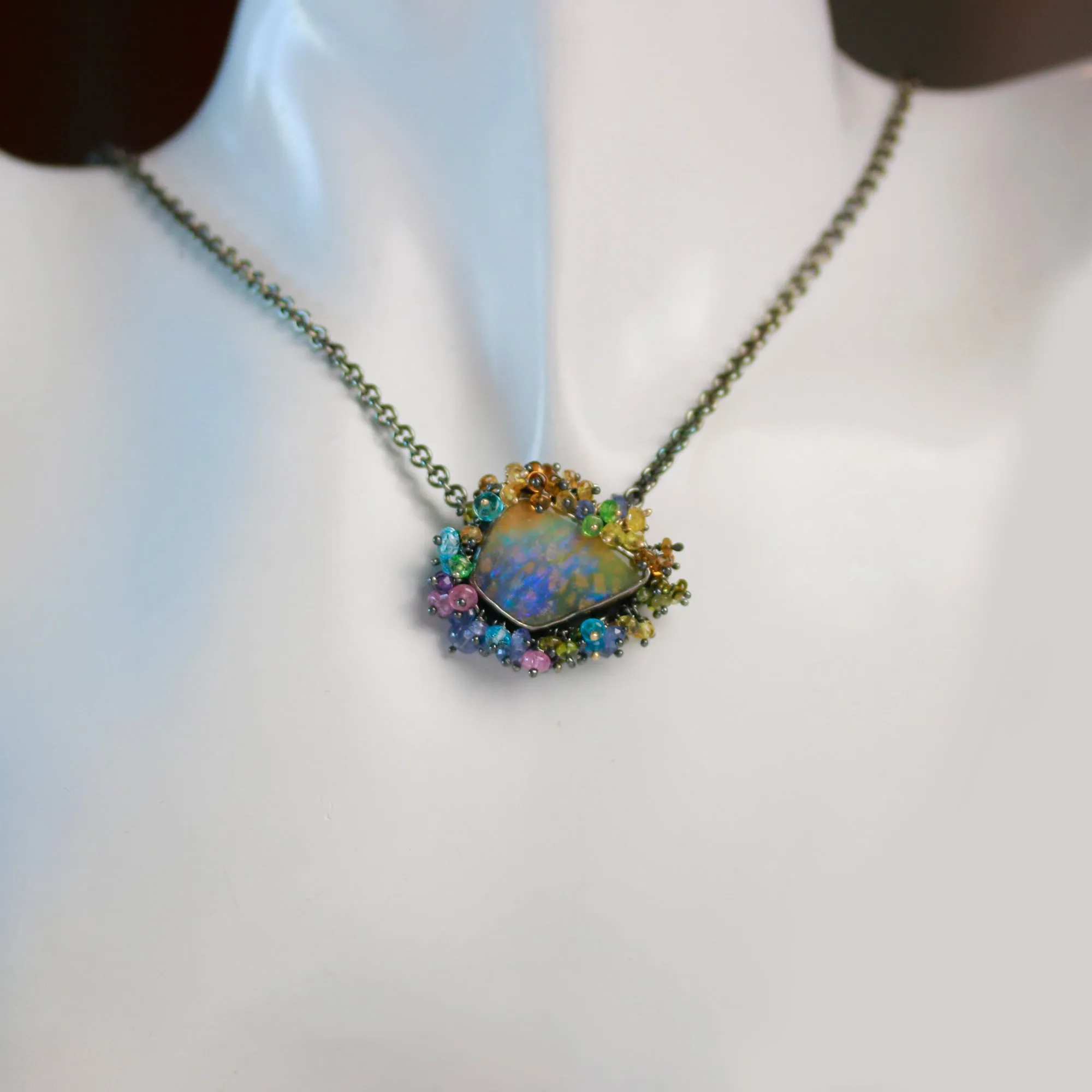 SOLD Wild Spotted Boulder Opal Pendant with Fringe