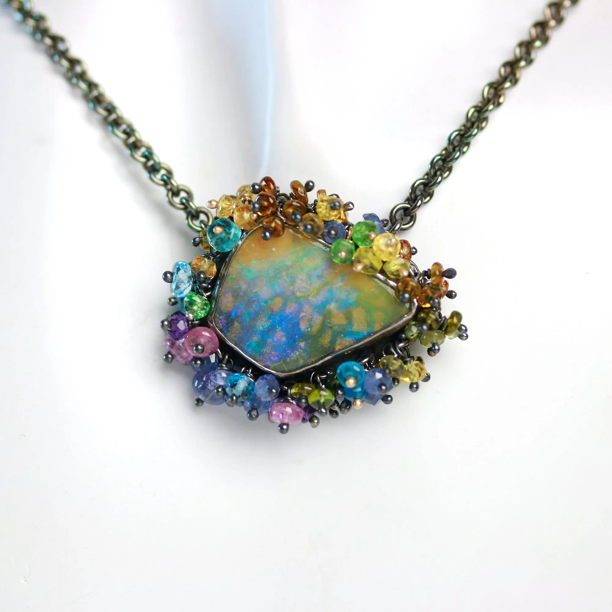 SOLD Wild Spotted Boulder Opal Pendant with Fringe