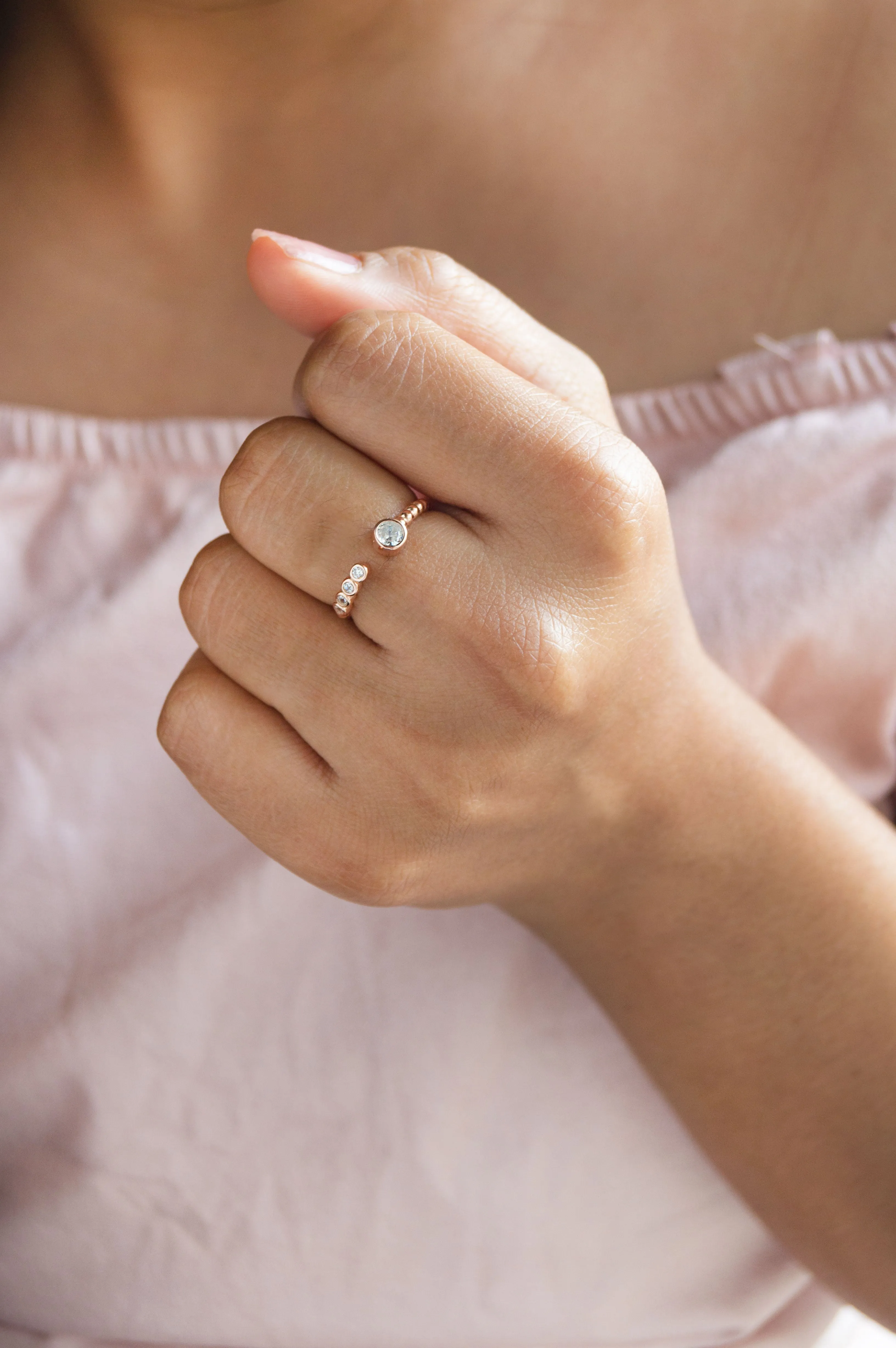 Sparkle Drops Rose Gold Plated Sterling Silver Open Ring