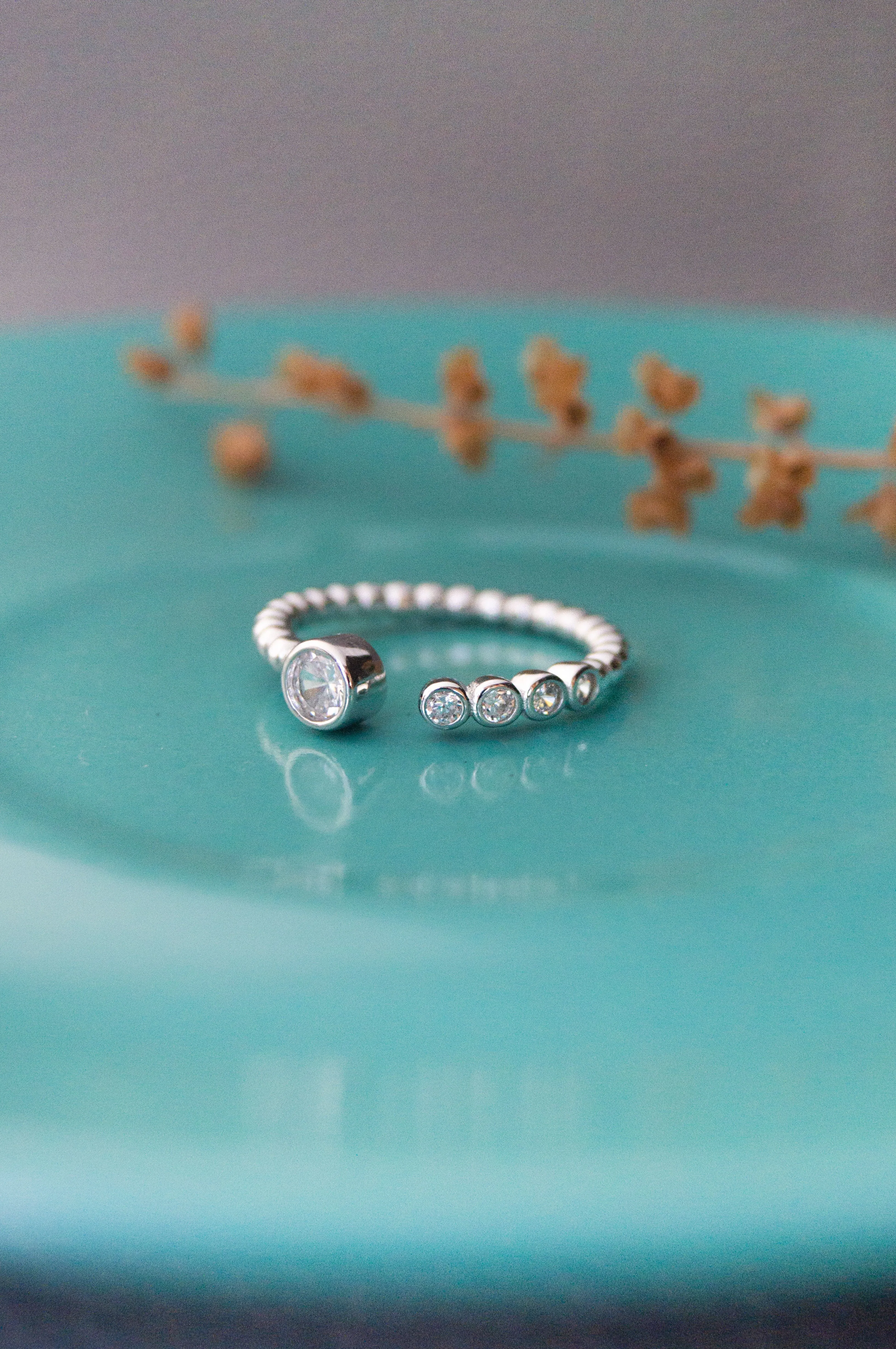 Sparkle Drops Rose Gold Plated Sterling Silver Open Ring