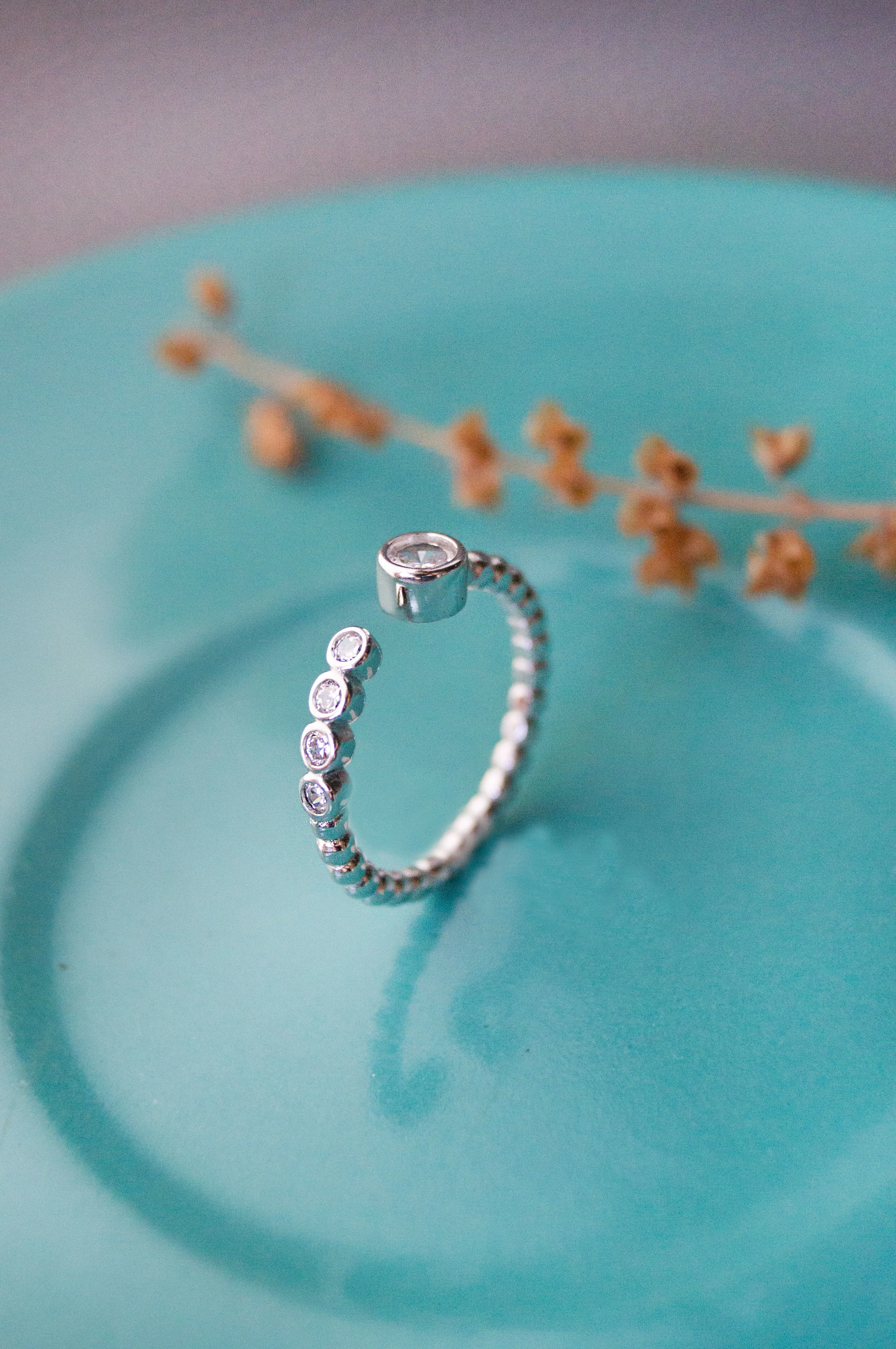 Sparkle Drops Rose Gold Plated Sterling Silver Open Ring