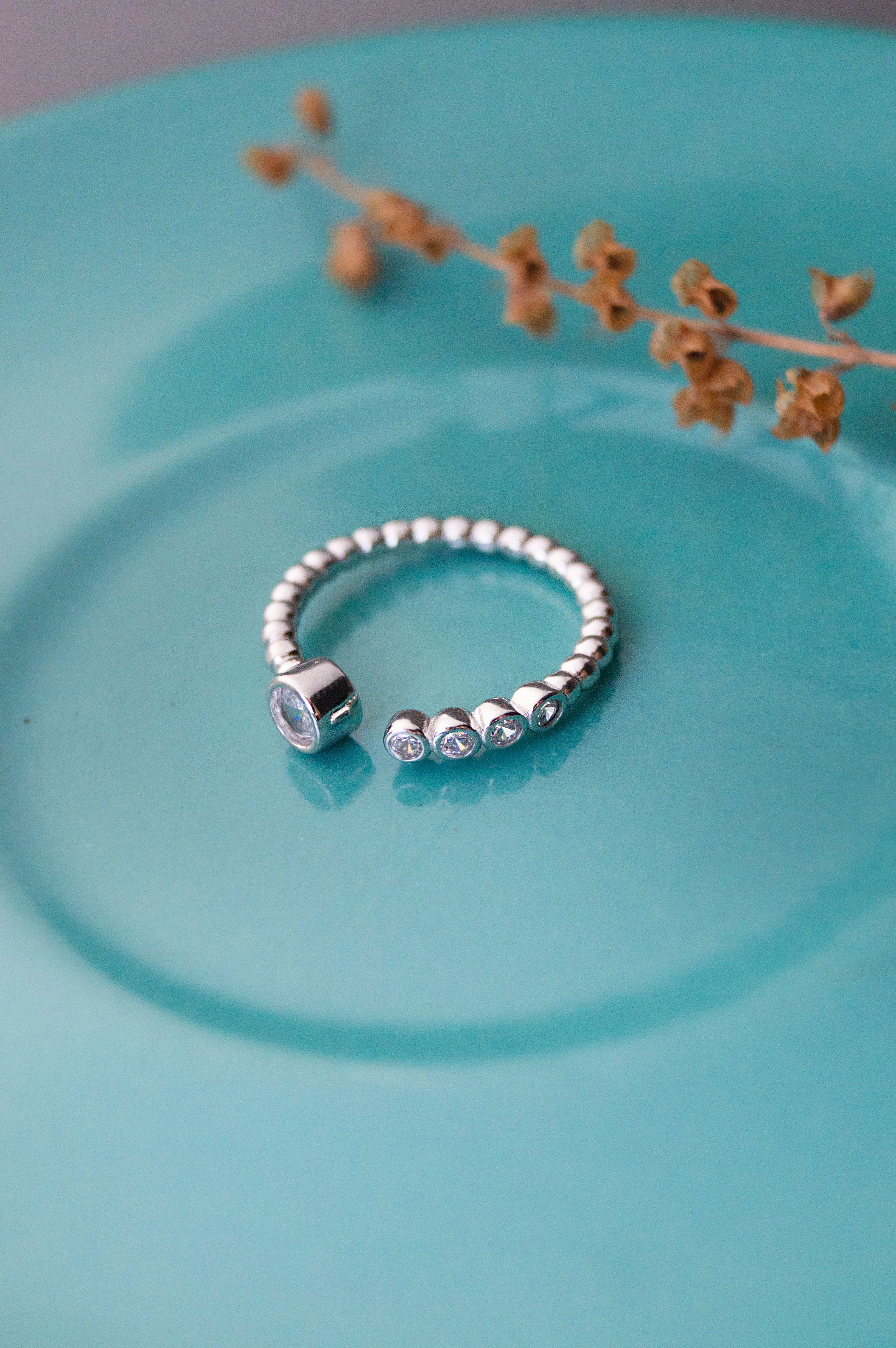 Sparkle Drops Rose Gold Plated Sterling Silver Open Ring