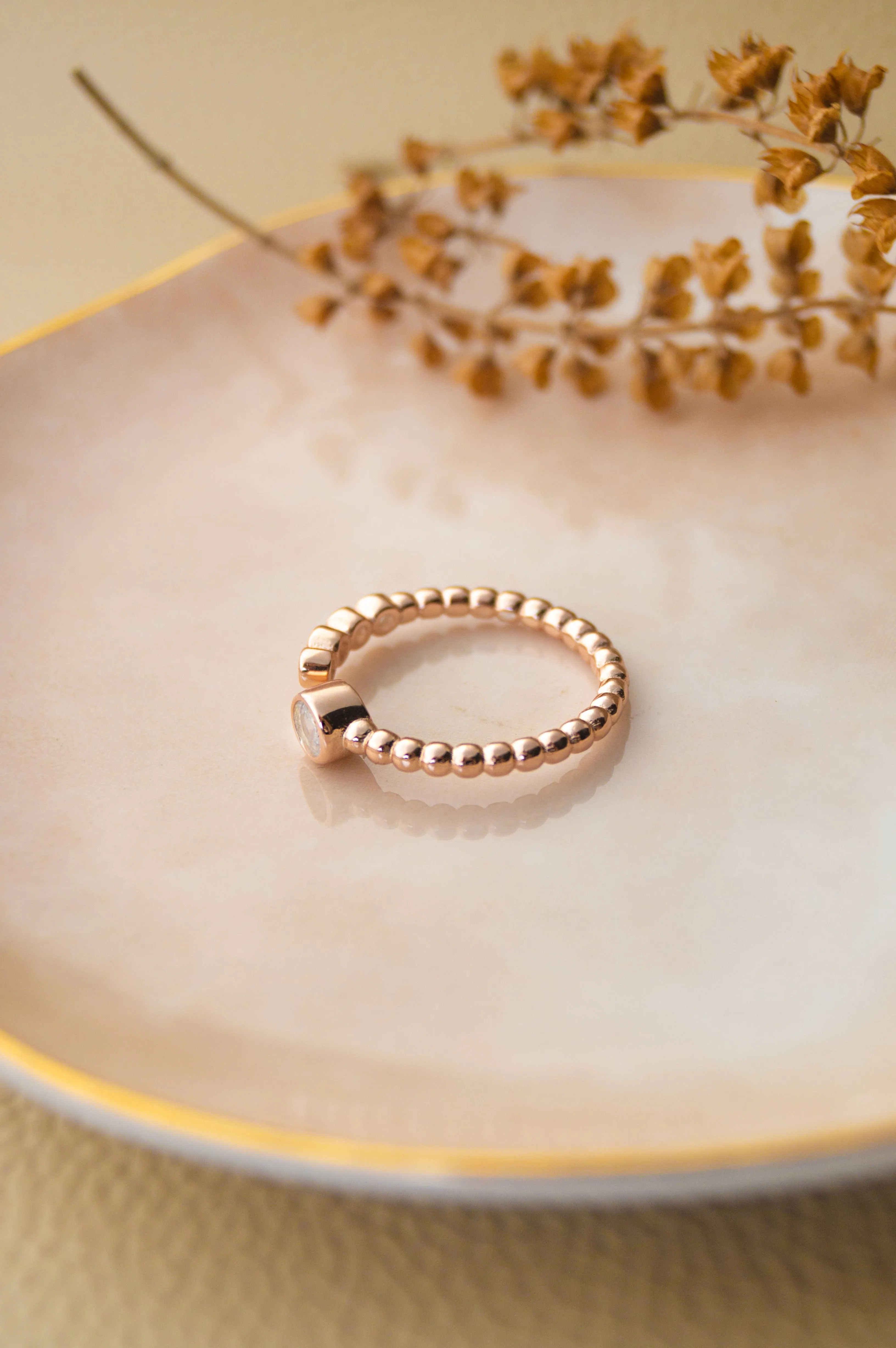 Sparkle Drops Rose Gold Plated Sterling Silver Open Ring