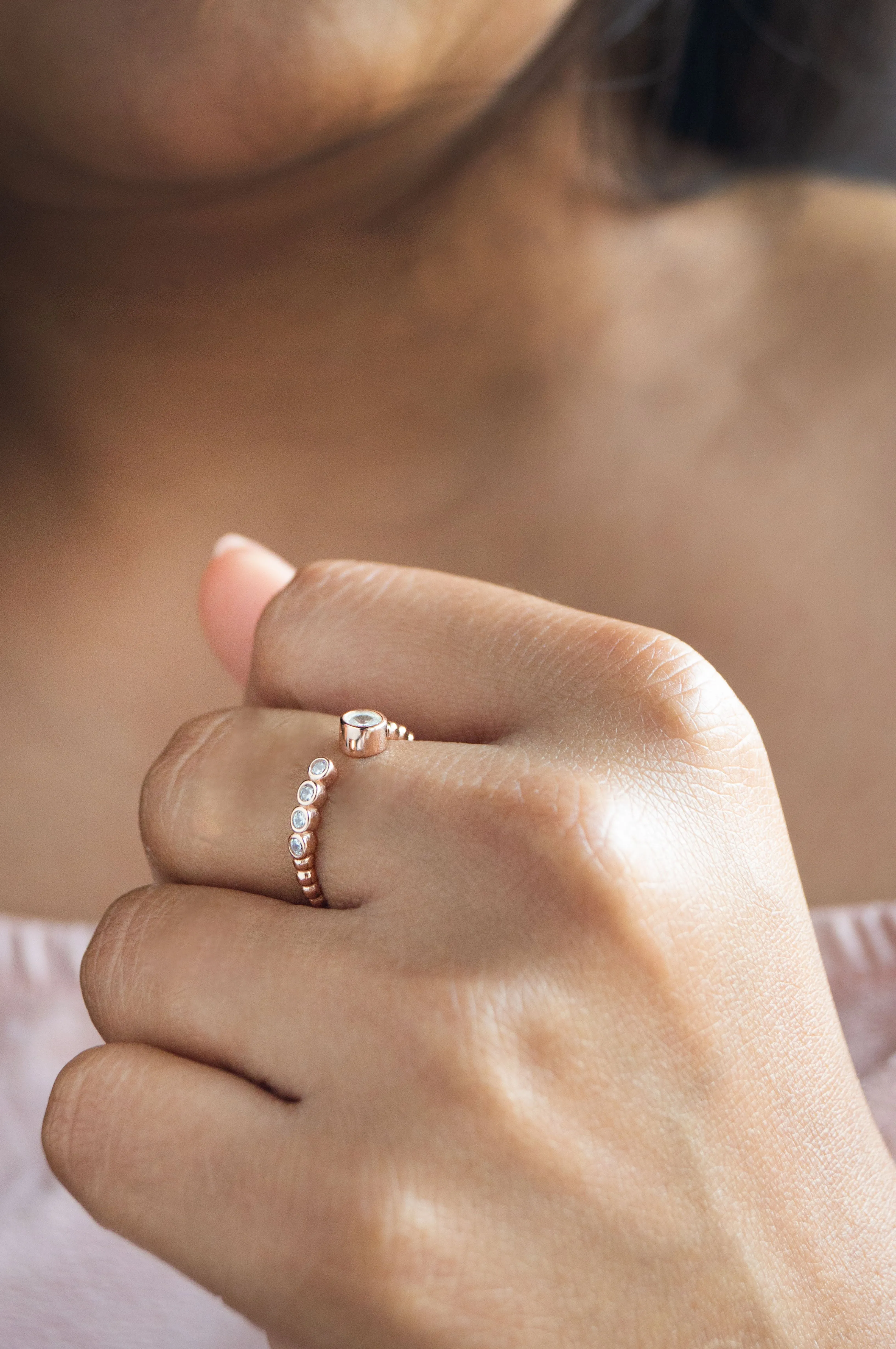 Sparkle Drops Rose Gold Plated Sterling Silver Open Ring