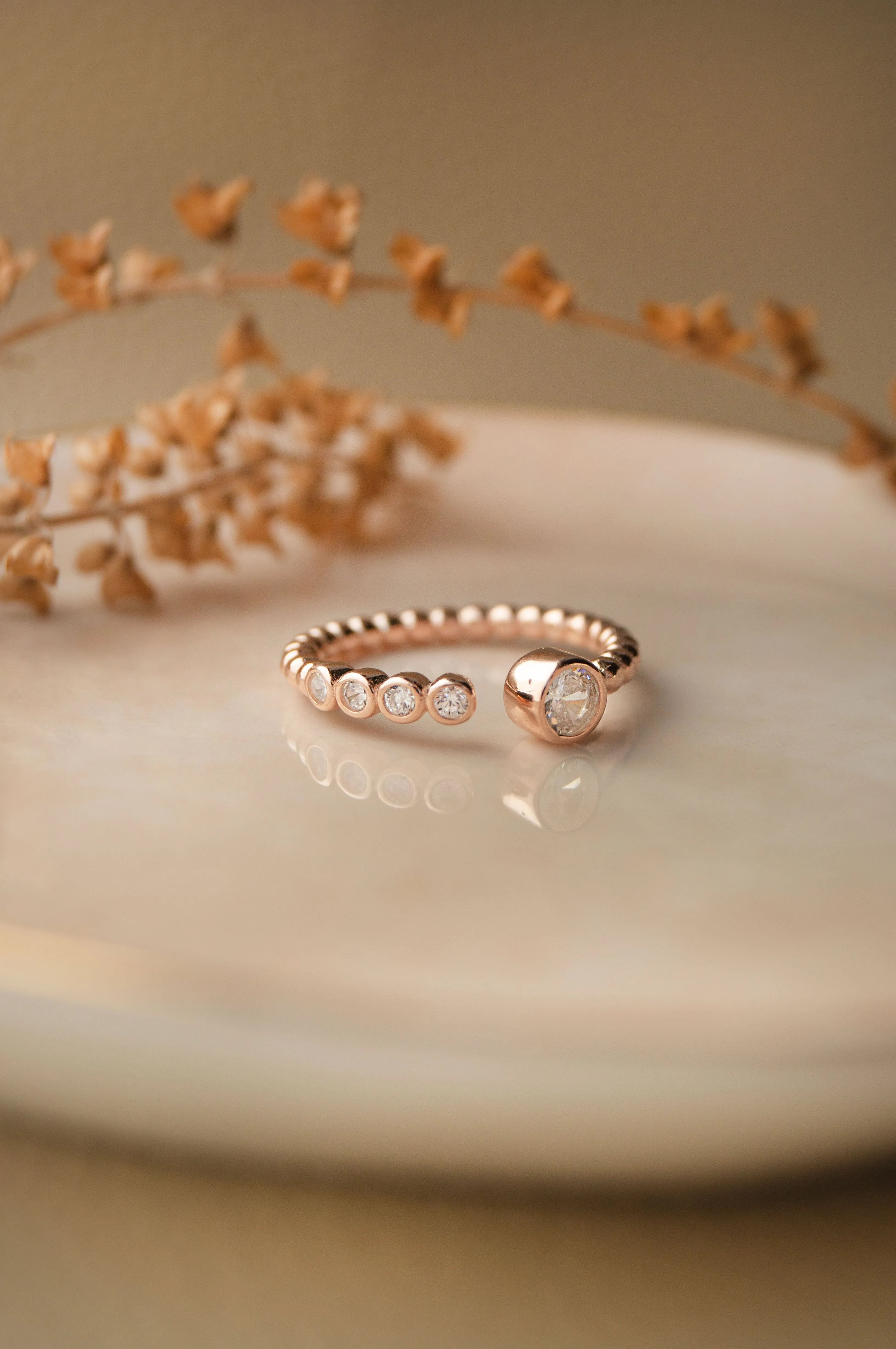 Sparkle Drops Rose Gold Plated Sterling Silver Open Ring