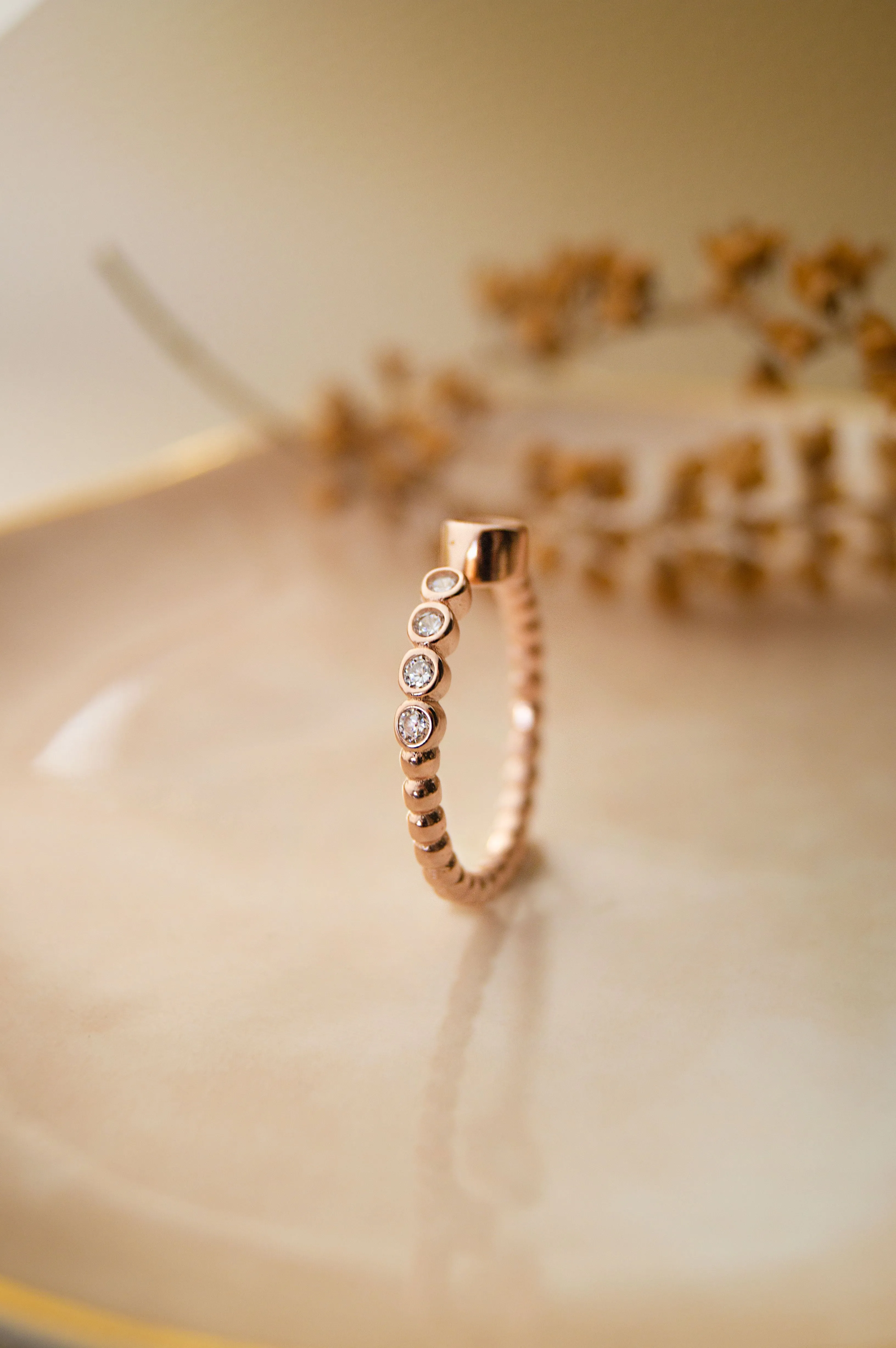 Sparkle Drops Rose Gold Plated Sterling Silver Open Ring