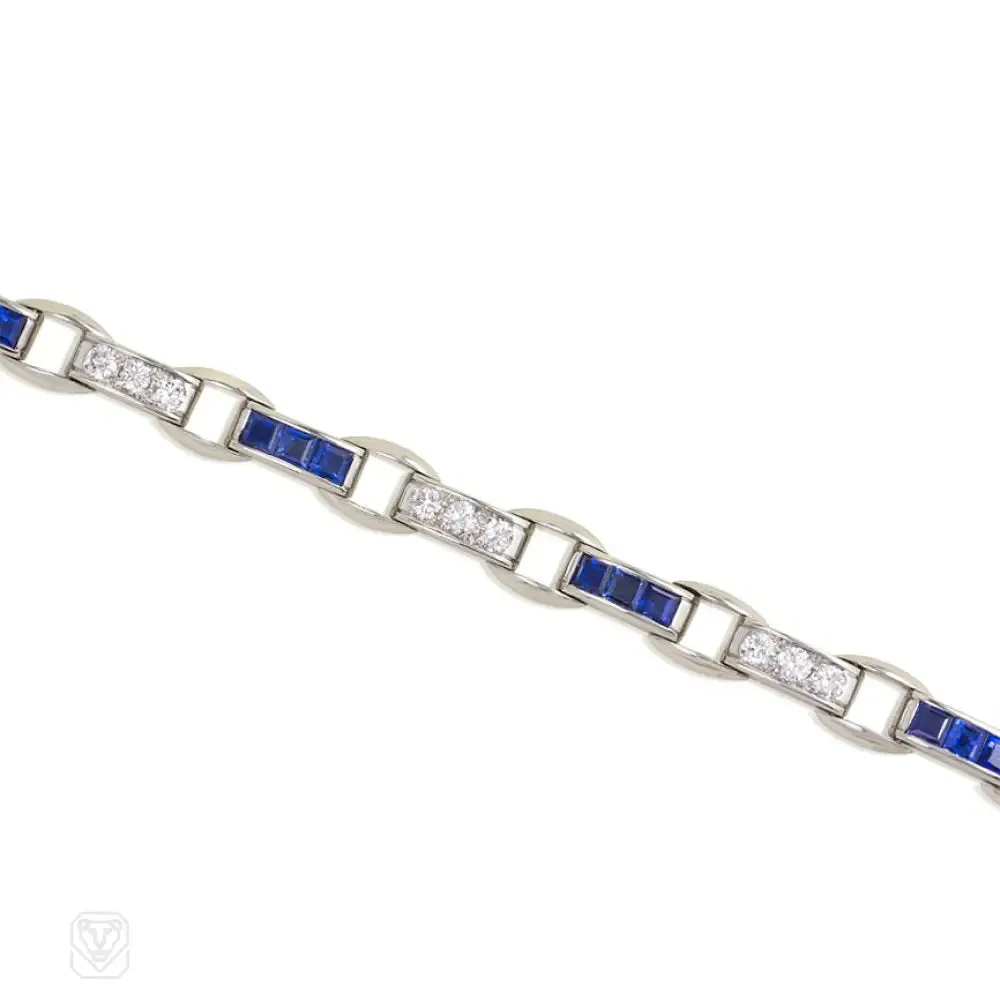 Square-cut sapphire and diamond bracelet