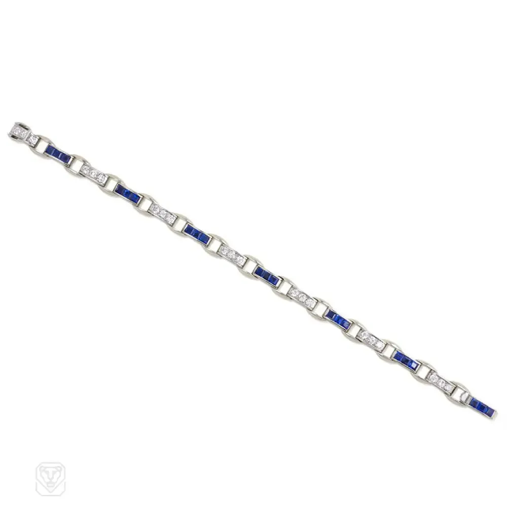 Square-cut sapphire and diamond bracelet