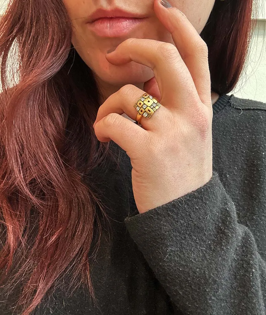 Square Little Windows Domed Ring