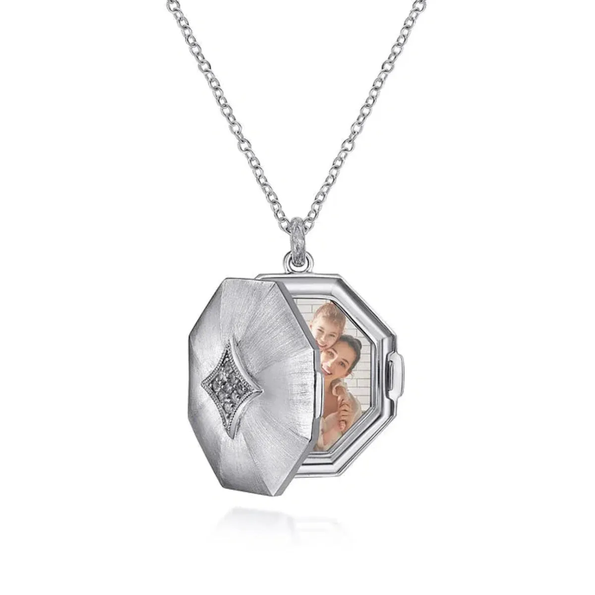 SS 0.10ctw White Sapphire Octagon Shape Locket