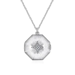 SS 0.10ctw White Sapphire Octagon Shape Locket