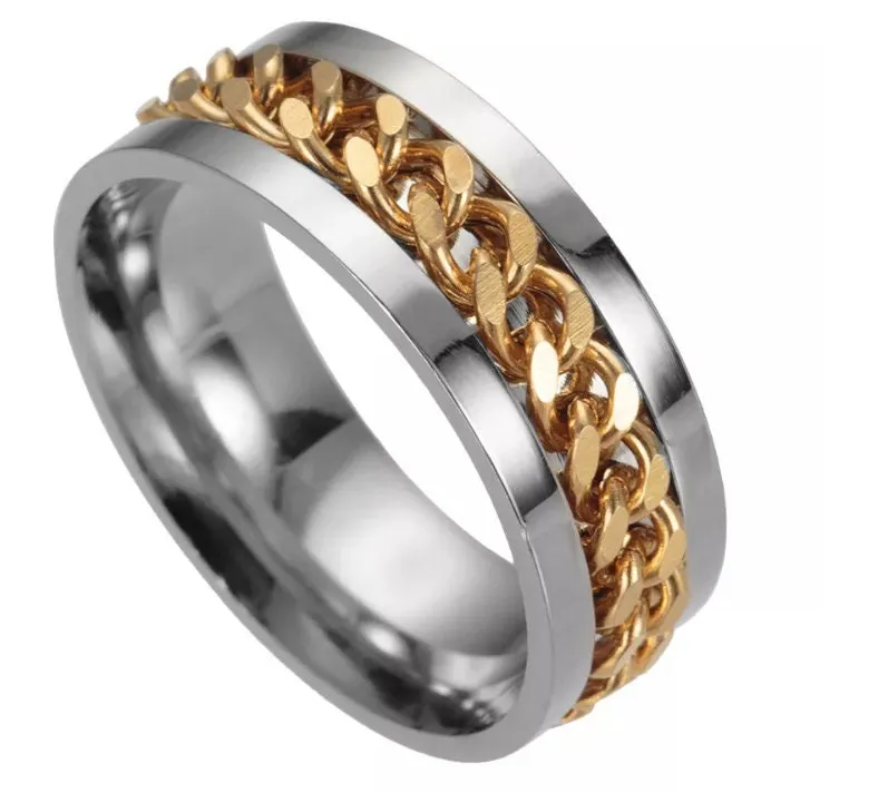 Stainless Ring | Mens Wedding Ring | Mens Stainless Steel Ring | Womens Cuban Chain Ring | Wedding Band | Silver Ring | Wedding Bands | 8mm