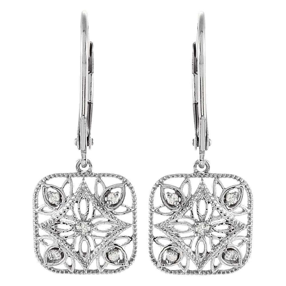 Sterling Silver 1/10 Diamond Accented Lever Back Earrings