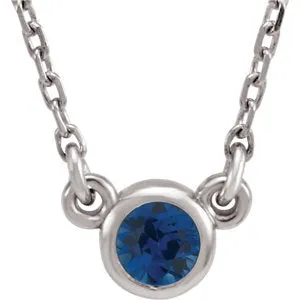 Sterling Silver 16 In Round Blue Sapphire Bezel-Set Solitaire 16" Necklace