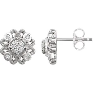 Sterling Silver 1/8 CTW Diamond Cluster Earrings