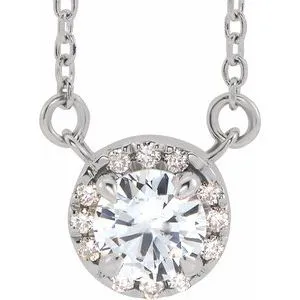 Sterling Silver 6 mm Natural White Sapphire & 1/6 CTW Natural Diamond 16" Necklace