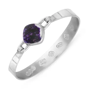 Sterling Silver Blue John Queen's Jubilee Hallmark Wide Cushion Bangle D