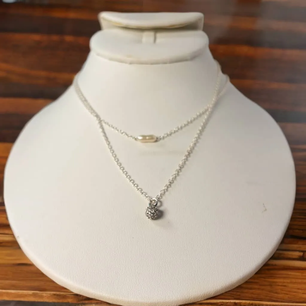 Sterling Silver Cable Chain Stick Pearl Layering Necklace