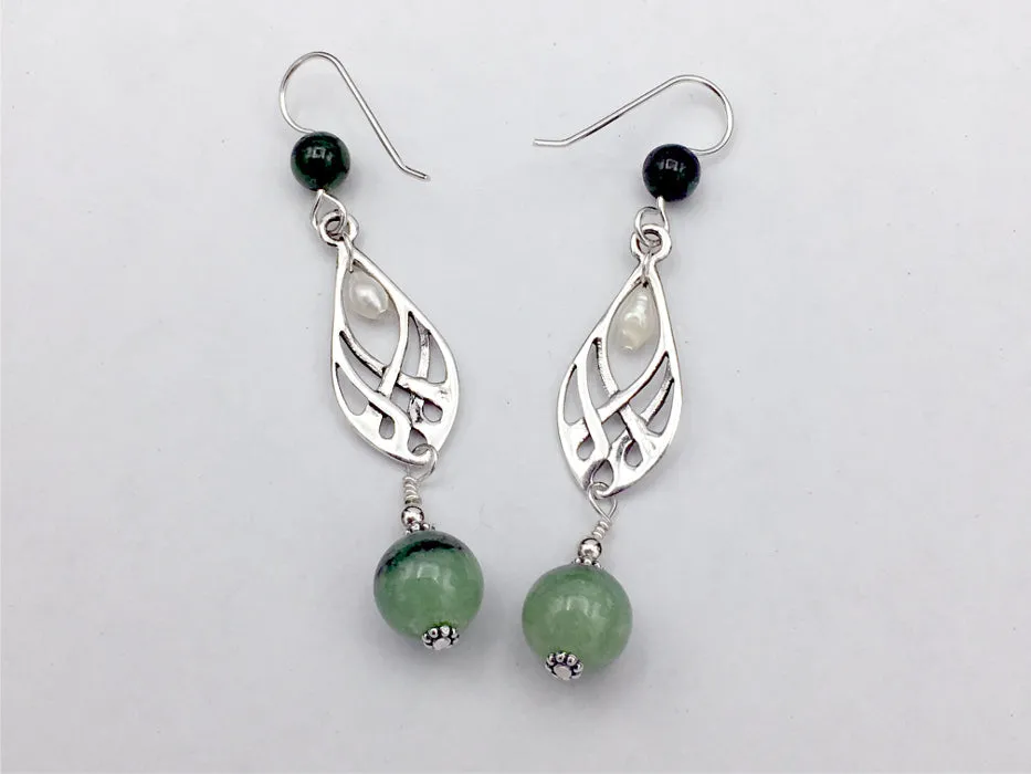 Sterling silver Celtic knot dangle earrings- Ruby in Zoisite, freshwater Pearls, knots