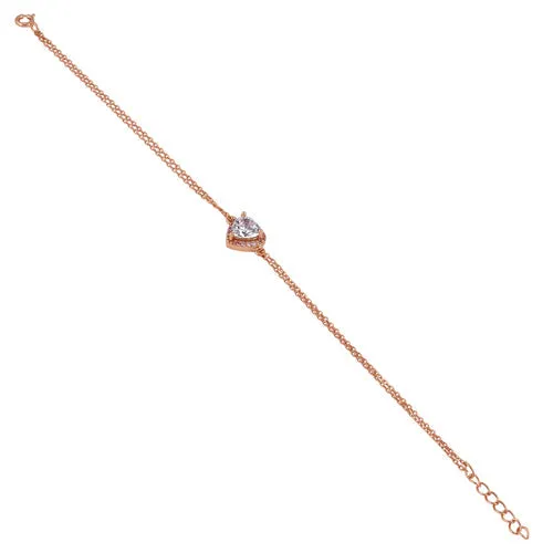 Sterling Silver Clear and Pink CZ Heart Halo Rose Gold Plated Bracelet