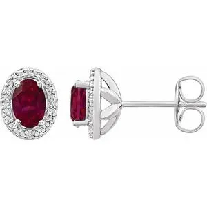 Sterling Silver Created Ruby & .025 CTW Diamond Earrings