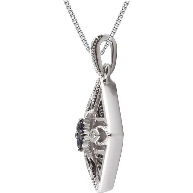 Sterling Silver Natural Blue Sapphire & .025 CTW Natural Diamond 18" Necklace