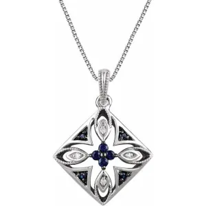 Sterling Silver Natural Blue Sapphire & .025 CTW Natural Diamond 18" Necklace