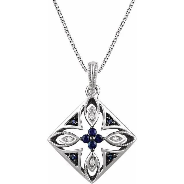 Sterling Silver Natural Blue Sapphire & .025 CTW Natural Diamond 18" Necklace