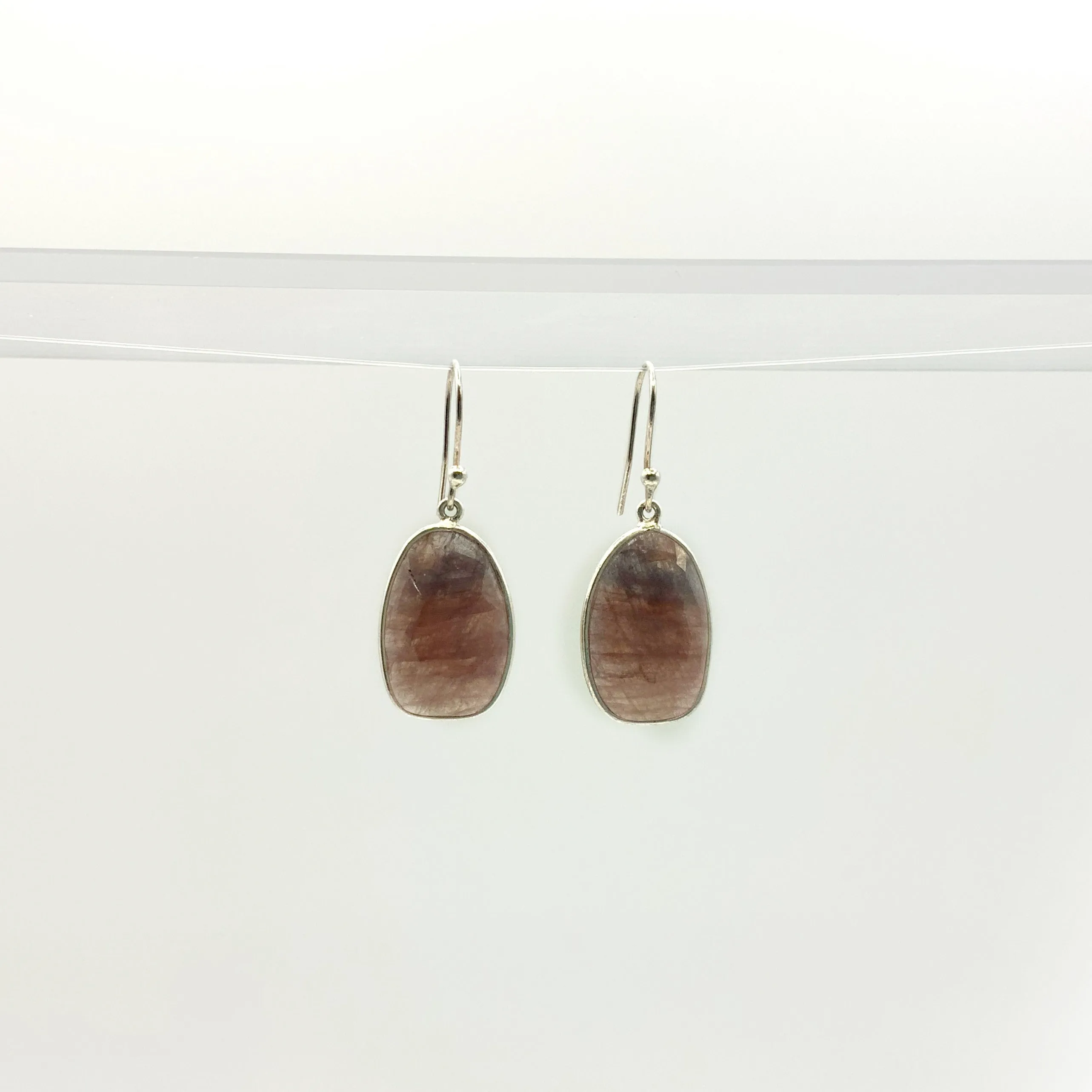 Sterling Silver Oval Ruby Drop Earrings