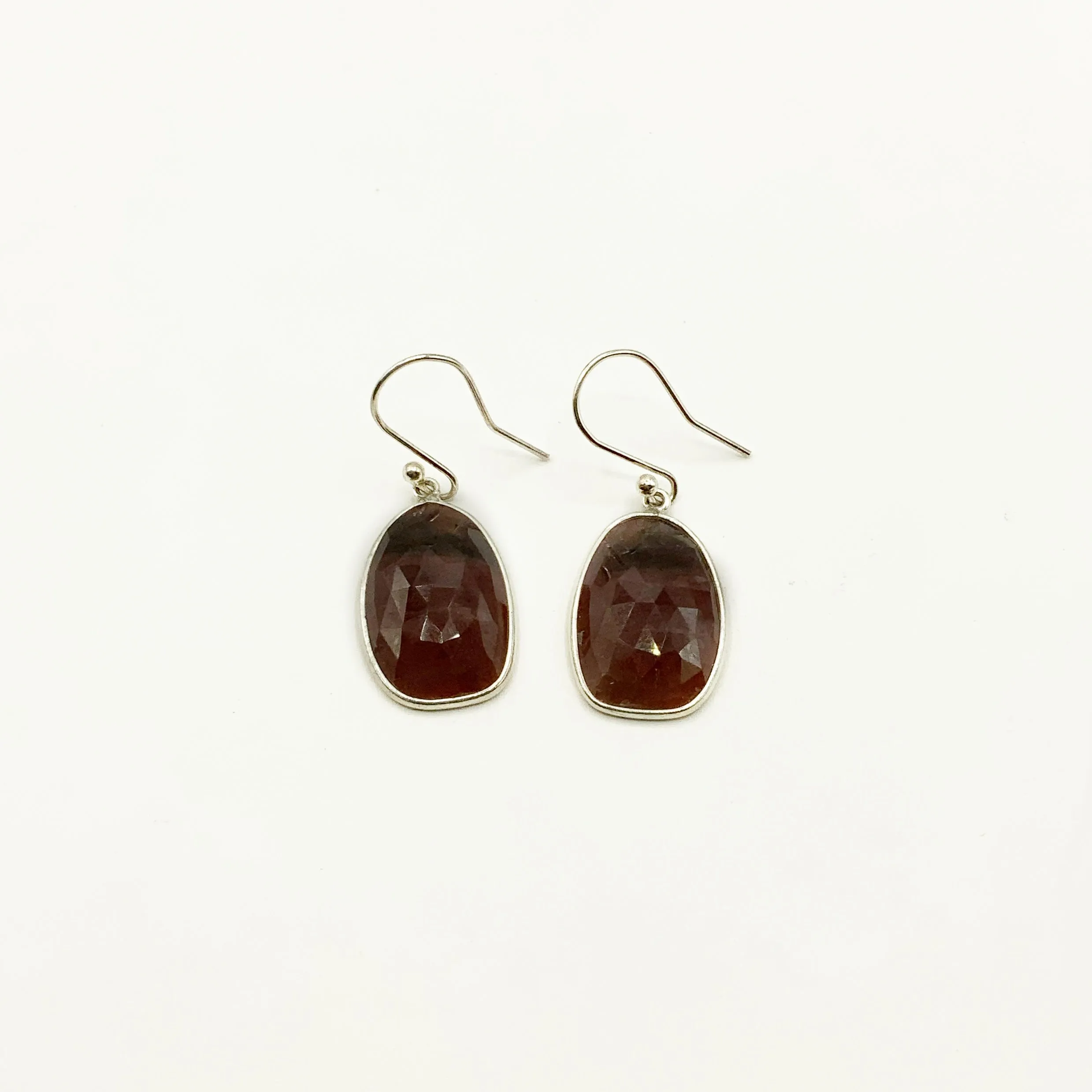 Sterling Silver Oval Ruby Drop Earrings
