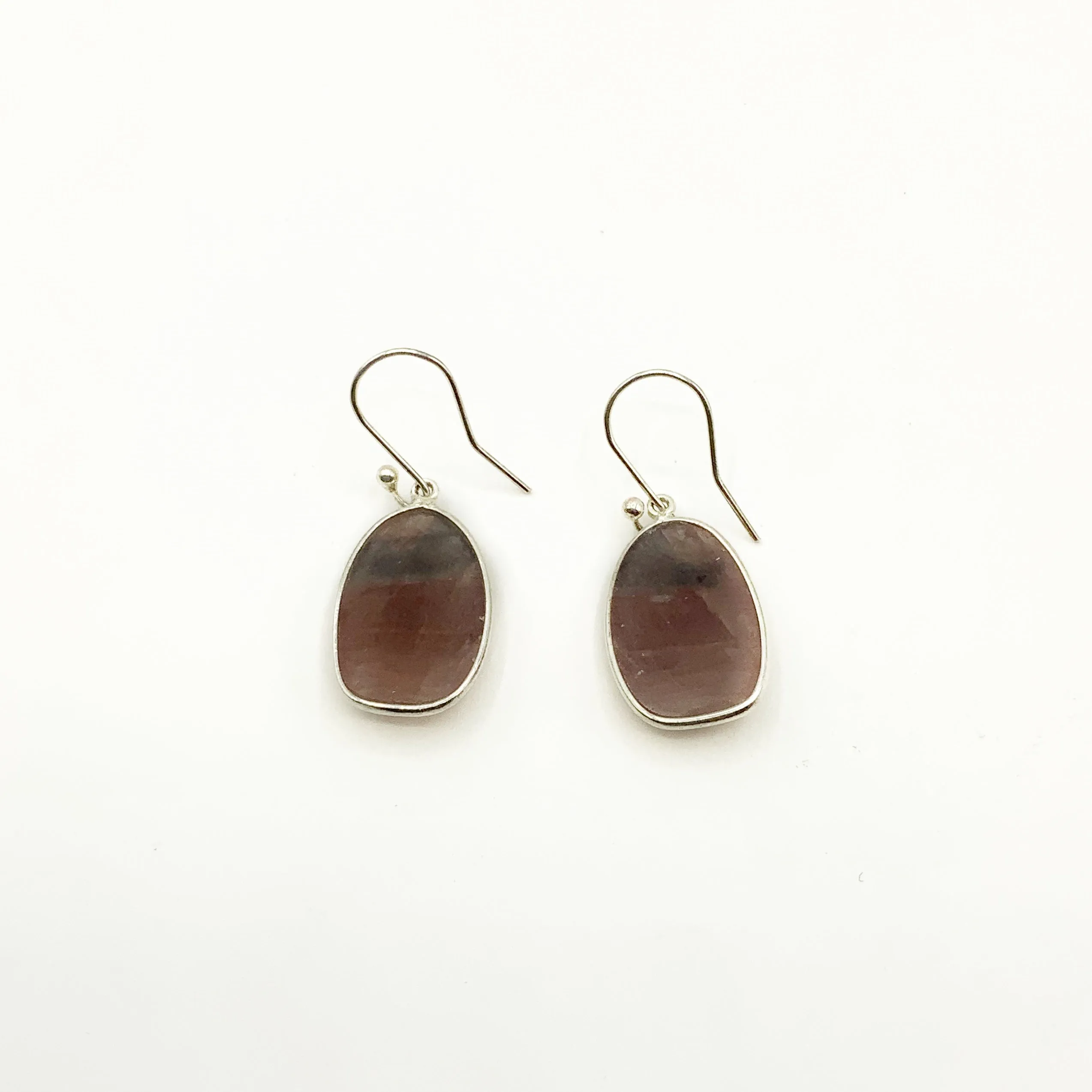 Sterling Silver Oval Ruby Drop Earrings