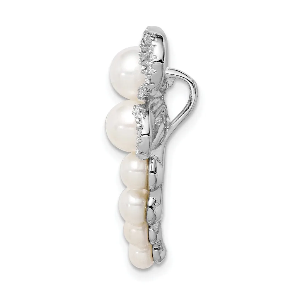 Sterling Silver Rhod-Plated Imitation Shell Pearl Dragonfly Chain Slide QP5357