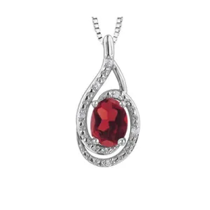 Sterling Silver Rhodium Plated (July) Birthstone Ruby and Diamond Pendant