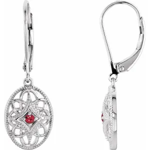 Sterling Silver Ruby Lever Back Earrings