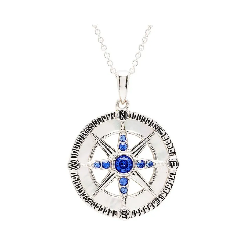 Sterling Silver Sapphire Crystal MOP Compass Necklace