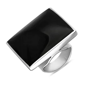 Sterling Silver Whitby Jet Queen's Jubilee Hallmark Large Square Ring D