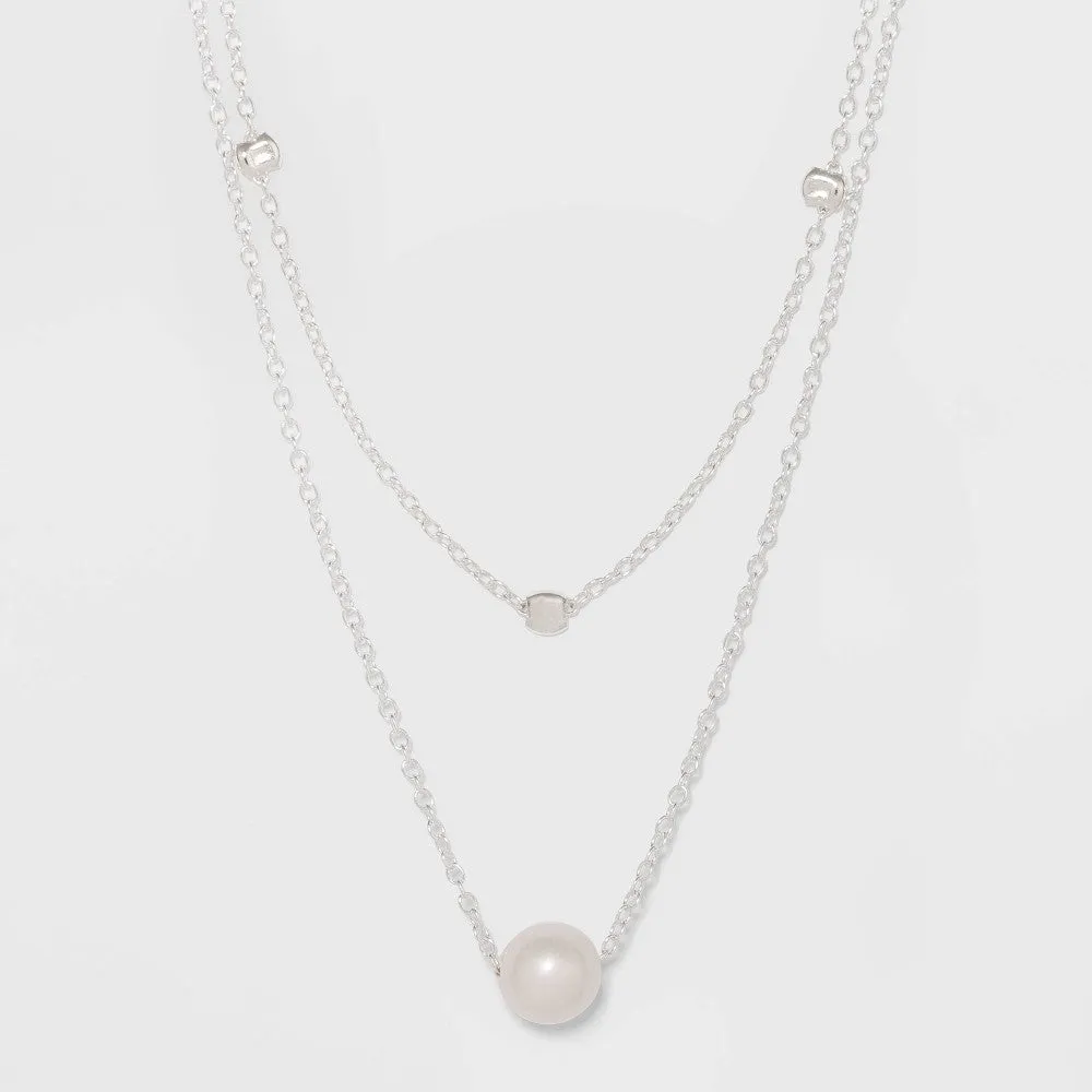 Sterling Silver with Freshwater Pearl Duo Necklace Set 2pc - a New Day™ Silver
