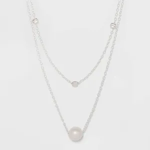 Sterling Silver with Freshwater Pearl Duo Necklace Set 2pc - a New Day™ Silver