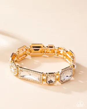 Striking Shimmer - Gold & White Rhinestone Stretchy Bracelet - Customer Appreciation Week 1 - April 2025 - Paparazzi Accessories