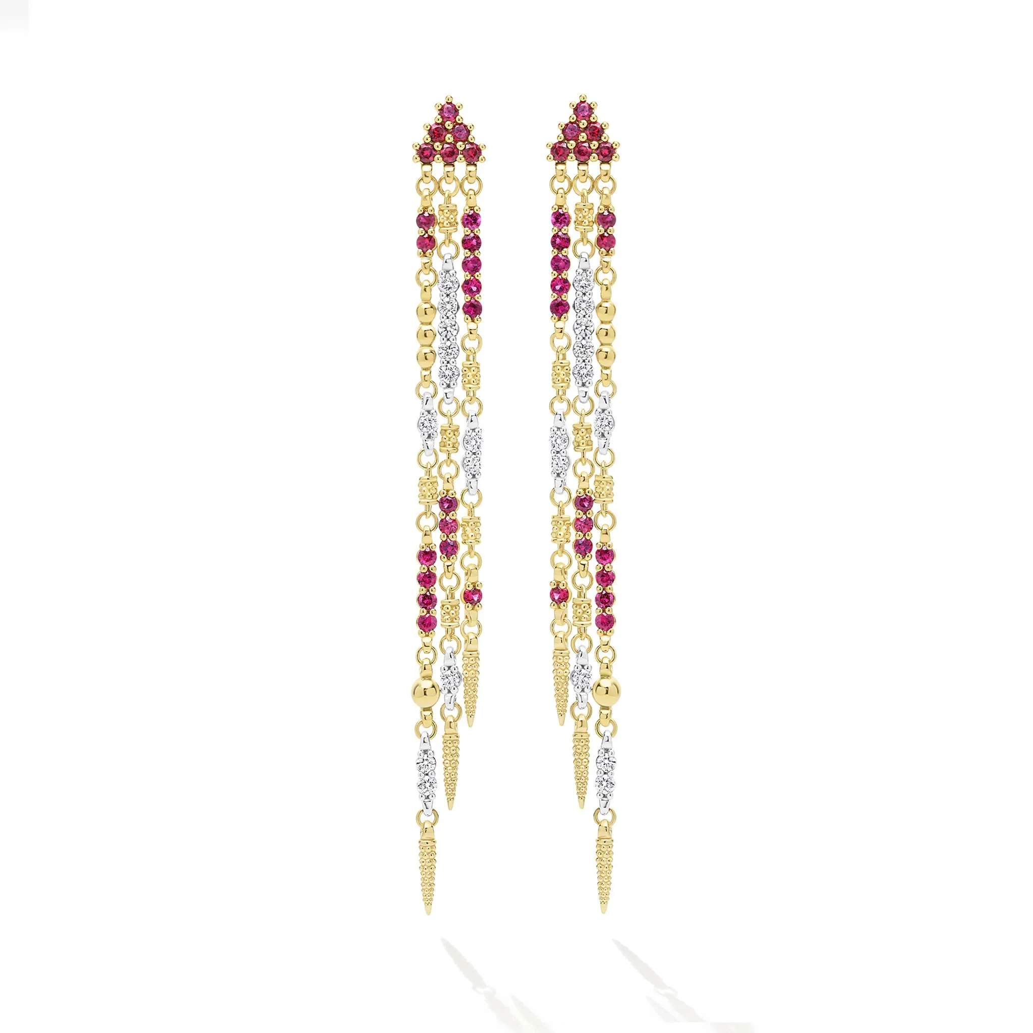 Studio 18K Gold Ruby and Diamond Drop Earrings