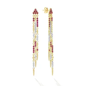 Studio 18K Gold Ruby and Diamond Drop Earrings
