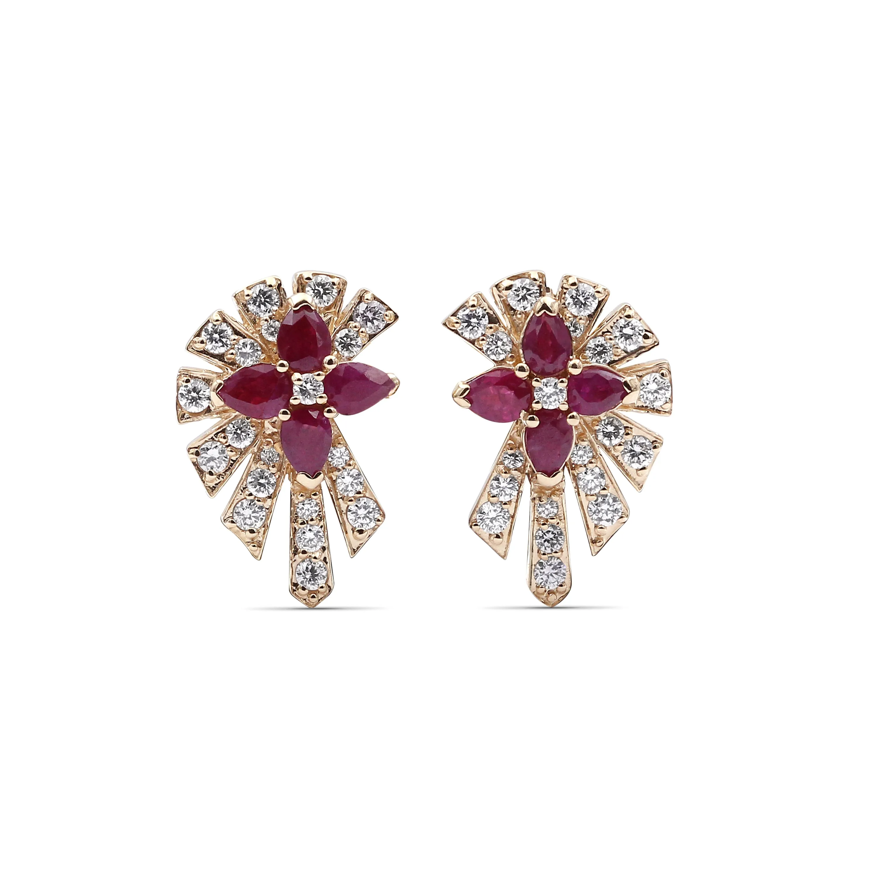 Sunray Ruby 0.64ct and Diamond 0.50ct Earring in 18K Gold