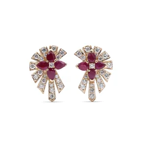 Sunray Ruby 0.64ct and Diamond 0.50ct Earring in 18K Gold