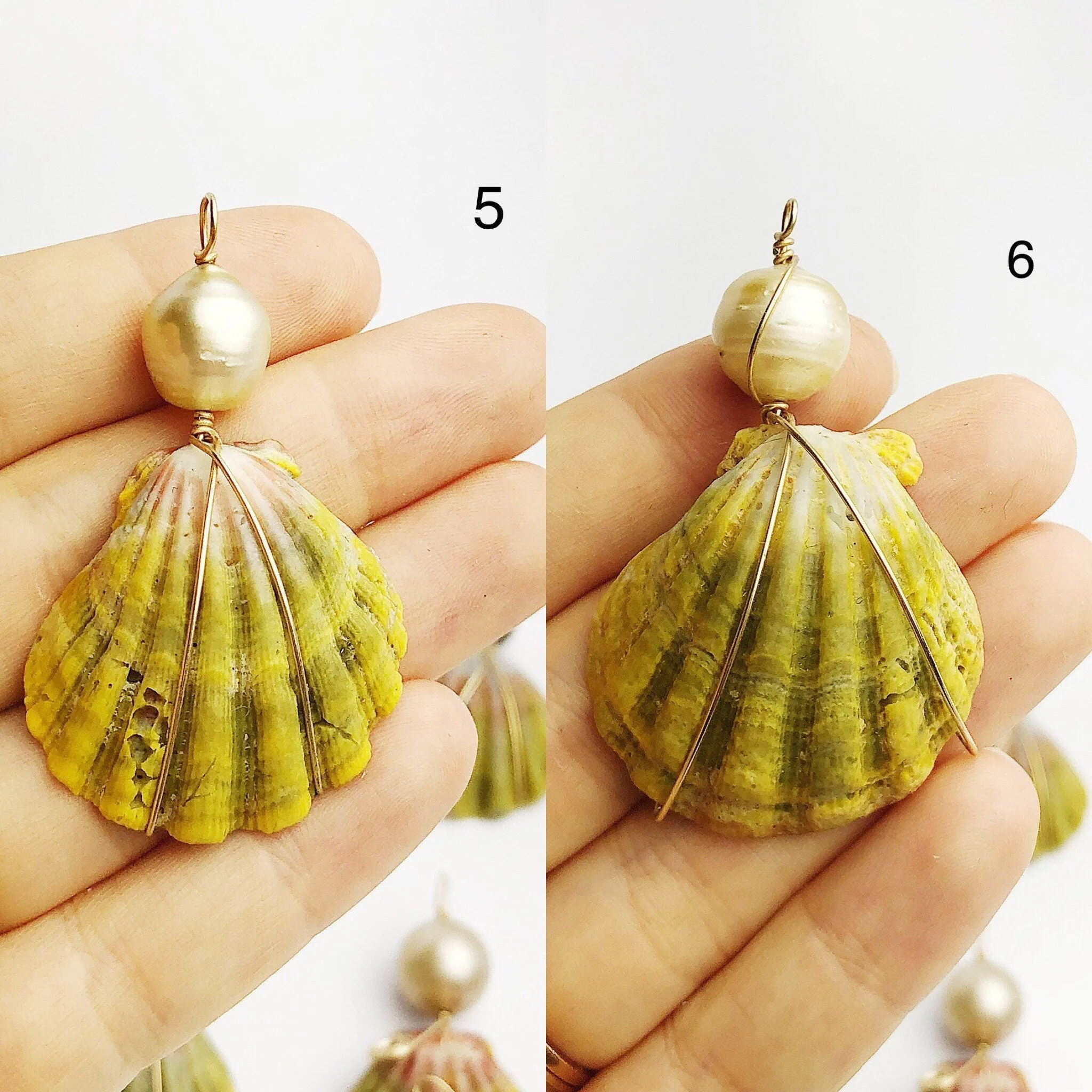 Sunrise Shell Wire and Pearl Pendants from Hawaii - Natural Color - Sunrise Shells - Sunnies (386 No. 1-10)
