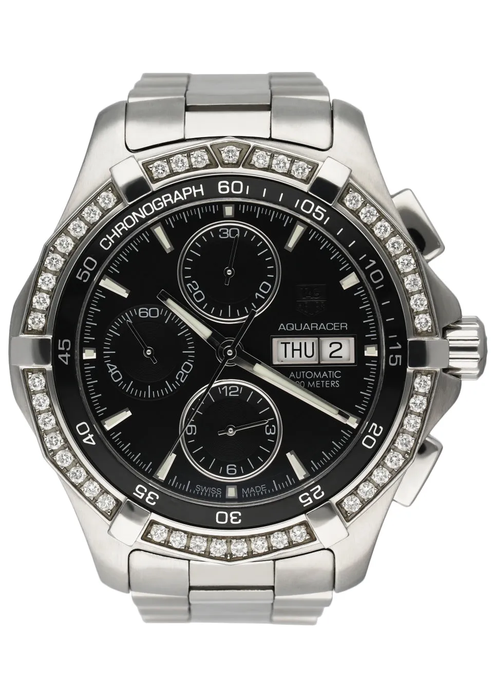TAG Heuer Aquaracer Day-Date Diamond Bezel Mens Watch Box Papers