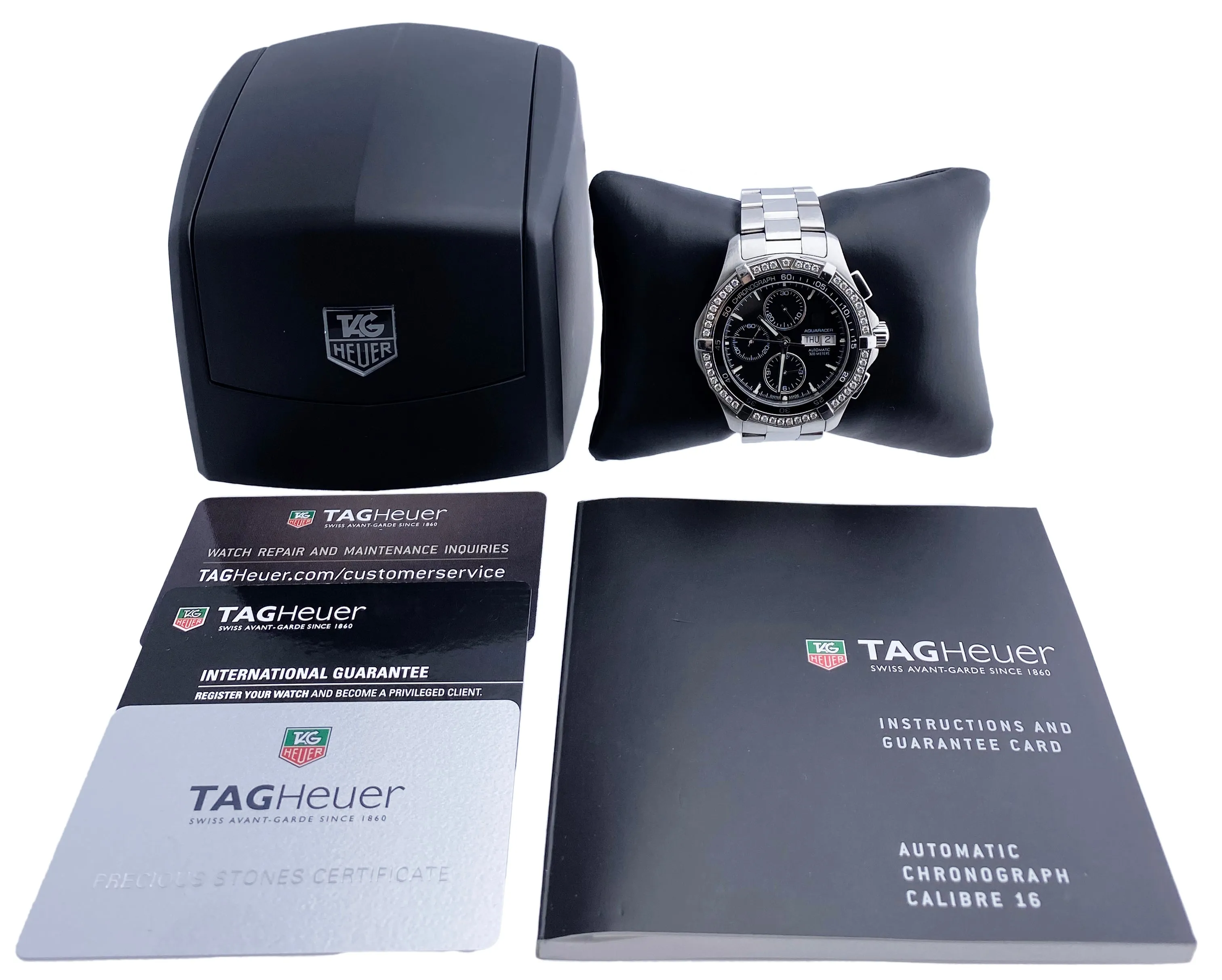 TAG Heuer Aquaracer Day-Date Diamond Bezel Mens Watch Box Papers