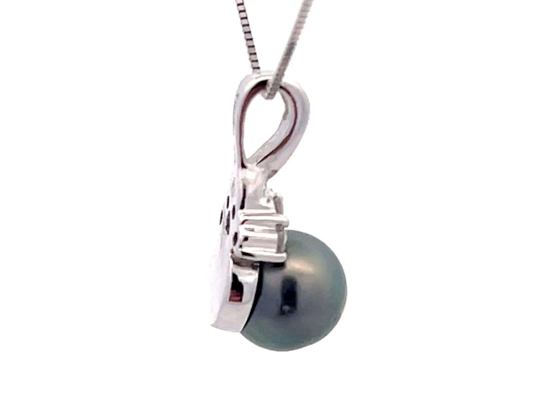 Tahitian Pearl Diamond Pendant and Chain in 14k White Gold